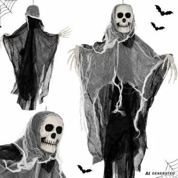 Hanging Halloween Decoration Ghost Skeleton with Skull 80 cm, Black and White