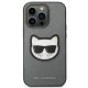 Karl Lagerfeld iPhone 14 Pro vāciņš Saffiano Choupette Head Patch Sudraba