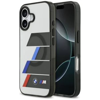 Чехол BMW M IML Metal Buttons Tricolor Lines MagSafe для iPhone 17 Серый