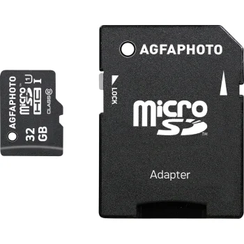 Atmiņas karte AgfaPhoto MicroSDHC 32GB UHS-I U1 Class 10 ar SD adapteri