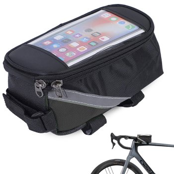 Waterproof bike bag with phone holder, grey