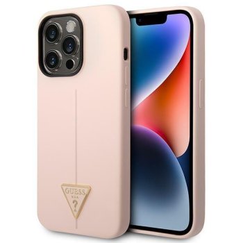 Guess Silicone Triangle vāciņš iPhone 14 Pro rozā krāsā