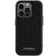 Karl Lagerfeld iPhone 15 Pro Max vāciņš Rhinestone Logo Metal Plate, melns