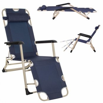 Dārza Pludmales Guļamkrēsls Sauļošanās Atpūtas Saliekams Krēsls ar Galvas Balstu, Tumši zils | Garden Beach Deck Chair Folding Chair Sunbed