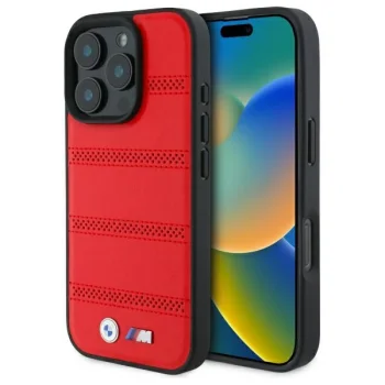 Чехол BMW для iPhone 16 Pro Max M Perforated And Stitched Line MagSafe, красный