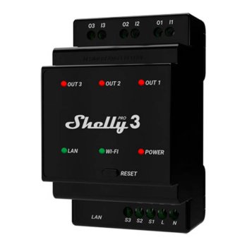 Shelly Pro 3 Smart 3-Channel DIN Rail Relay, WiFi/LAN