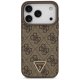 Guess iPhone 17 Pro vāciņš Leather 4G Triangle Strass MagSafe, brūns