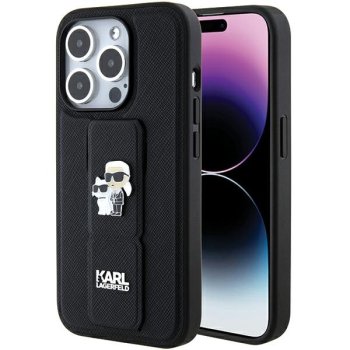 Karl Lagerfeld iPhone 15 Pro Case Gripstand Saffiano Karl&Choupette Pins, Black