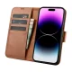 Кожаный чехол-книжка 2 в 1 iCarer для iPhone 14 Pro с защитой RFID, коричневый...