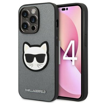 Apple iPhone 14 Pro Max 6.7" Karl Lagerfeld Saffiano Choupette Head Patch Case Cover (KLHCP14XSAPCHG), Silver