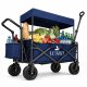 Folding Beach Wagon LUARO with Canopy and Net, Navy Blue