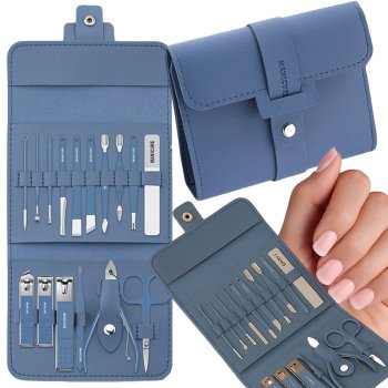 16-Piece Manicure and Pedicure Set Nail Care Kit with Travel Case, Blue