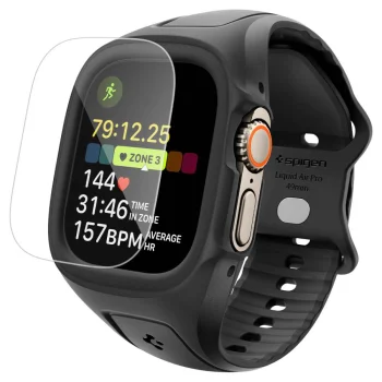 Spigen Liquid Air Pro Case Strap + 9H Tempered Glass for Apple Watch Ultra 49mm, Black