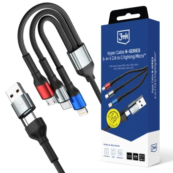 Кабель 3mk Hyper Cable N-SERIES 6 в 1 USB-C USB-A - USB-C Lightning Micro 1.2м 18W черный