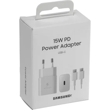 Сетевое зарядное устройство Samsung EP-T1510XWEGEU USB-C 15W PD AFC + кабель USB-C,...