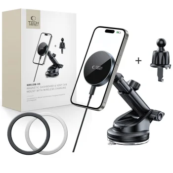Tech-Protect MM15W-V5 MagSafe auto telefona turētājs ar 15W lādētāju, melns