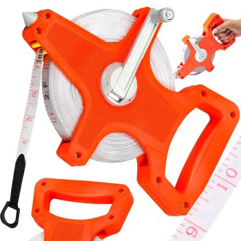Mērīšanas lente 50m ar ruļļa mehānismu, centimetri/collas, oranža