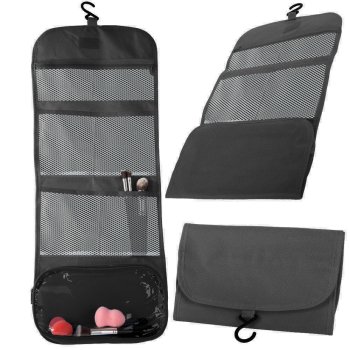 Foldable Hanging Toiletry Bag Travel Organizer with Hook, Black