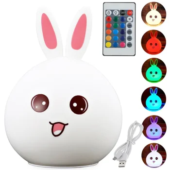 Bērnu naktslampiņa zaķis ar RGB LED, pulti un USB