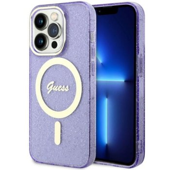 Guess iPhone 14 Pro Max vāciņš Glitter Gold MagSafe, violets