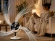 Regulējams grīdas ventilators ar LED displeju, pulti un oscilāciju, Balts/Melns