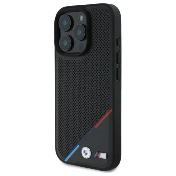 BMW BMHMP16X23PUPDK iPhone 16 Pro Max 6,9" melns/ melns cietais futrālis M Perforēta trīskrāsu līnija MagSafe...