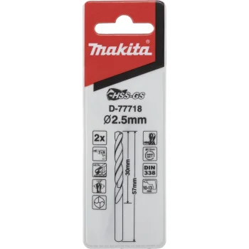 Набор сверл по металлу Makita D-77718 HSS-GS, 2.5 x 57 мм, 2 шт.