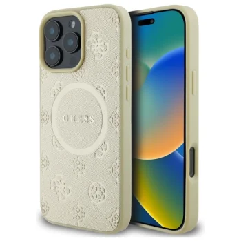 Guess Saffiano Peony Classic Logo MagSafe iPhone 16 Pro Max vāciņš – zelta krāsā | Phone Case Cover