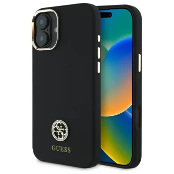 Чехол Guess для iPhone 16 Silicone Logo Strass 4G, черный