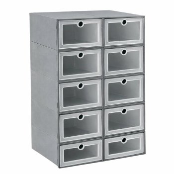 Shoe Storage Boxes 10 Pack Stackable Organizers for Closet, gray