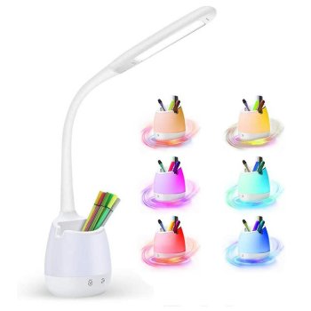 Uzlādējama LED galda lampa ar RGB organizatoru un telefona turētāju