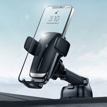 Joyroom Automatic Car Charger Phone Holder with Qi Wireless 15W (Dashboard), Black | Automātisks Automašīnas Telefona Turētājs ar Bezvadu Uzlādi