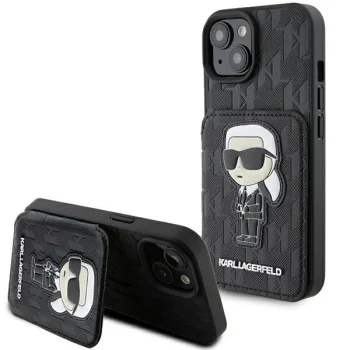 Чехол Karl Lagerfeld для iPhone 15 Saffiano Monogram Ikonik Patch, черный