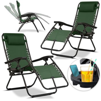 Sofotel Chillwell Folding Garden Sun Lounger with Cushion, Set of 2, Green