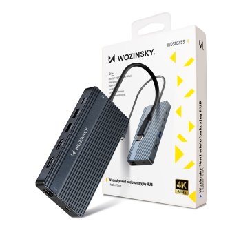 USB‑C centrs 14‑in‑1 Wozinsky WDS03Y5S, multifunkcionāls, alumīnija, 3 monitoriem, ar 15 cm kabeli – pelēks