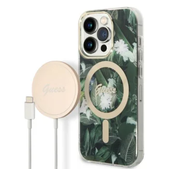 Apple iPhone 14 Pro Max 6.7'' Guess Jungle MagSafe Case Cover + Charger (GUBPP14XHJEACSA), Green | Чехол Кейс...