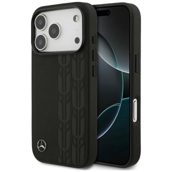 Mercedes iPhone 17 Pro Case Leather Laurel Leaves MagSafe, Black