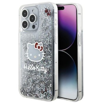 Hello Kitty iPhone 15 Pro Max Case Liquid Glitter Charms Kitty Head, Silver