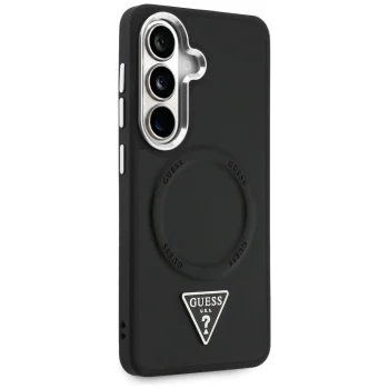 Guess Embossed Ring Triangle Logo MagSafe vāciņš Samsung Galaxy S26, melns