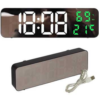 Зеркальные светодиодные часы с будильником, термометром и USB,...