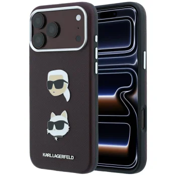 Karl Lagerfeld Saffiano Pins & Logo vāciņš priekš iPhone 18 Pro Max / 17 Pro Max, bordo