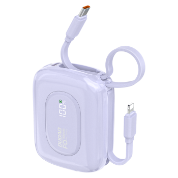 Dudao K32 10000 mAh powerbanka ar iebūvētu USB‑C/Lightning kabeli – violeta