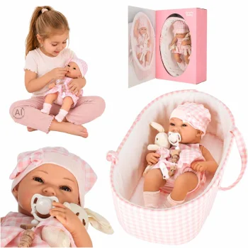 Кукла-пупс с переноской и игрушкой-зайчиком, 38 см, розовая