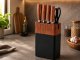 Kitchen Knife Set with Stand, 6 Pieces, Black/Wood