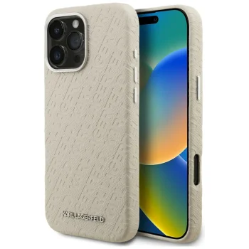 Чехол Karl Lagerfeld FW Stamped Karl MagSafe для iPhone 16 Pro Max, бежевый
