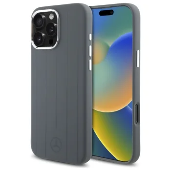 Чехол Mercedes для iPhone 16 Pro Max Silicone Vertical Tonal Stripes MagSafe, серый