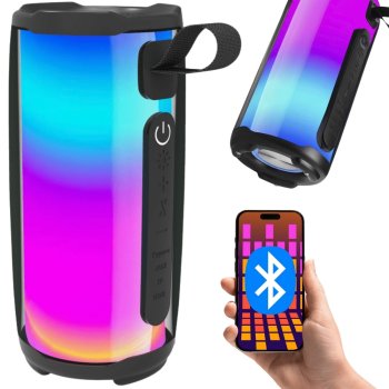 Portatīvais Bluetooth skaļrunis Boombox ar RGB apgaismojumu, USB un FM radio, melns