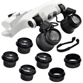 Palielināmās brilles pulksteņmeistaram ar 2 LED gaismām 10x-25x