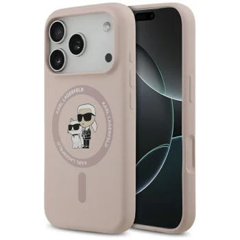 Karl Lagerfeld iPhone 17 Pro vāciņš Silicone Karl&Choupette MagSafe, rozā