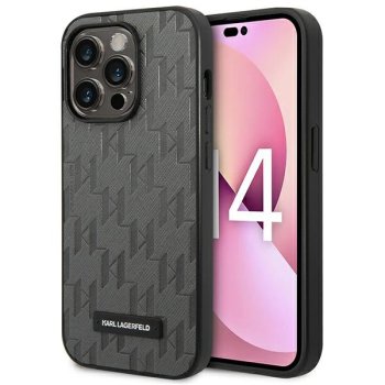 Karl Lagerfeld Saffiano Mono Metal Logo vāciņš iPhone 14 Pro Max, pelēks